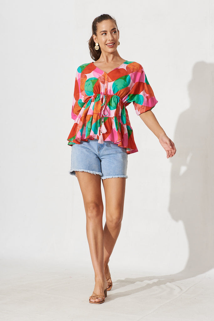 Ellen Top In Pink With Green Graphic Print - full length