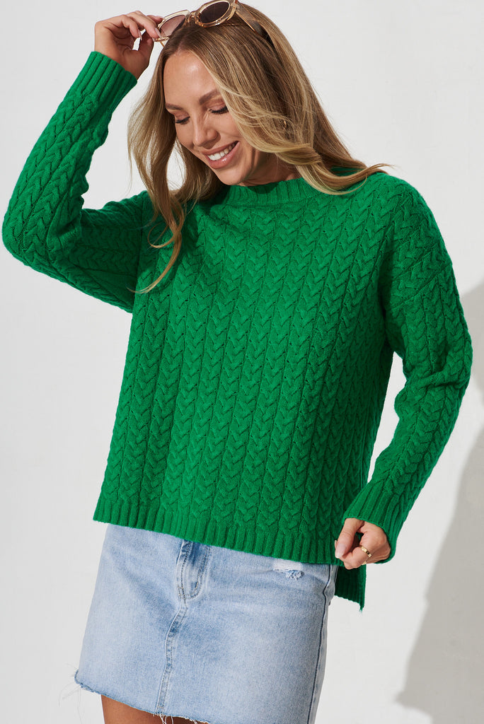 Elstow Knit In Emerald Wool Blend - front