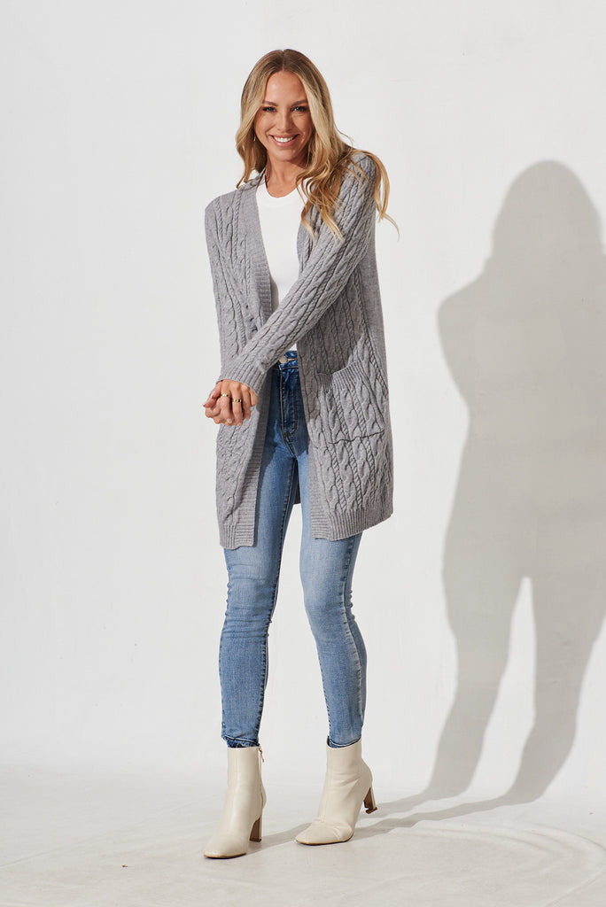 Goldington Knit Cardigan In Grey Wool Blend - full length