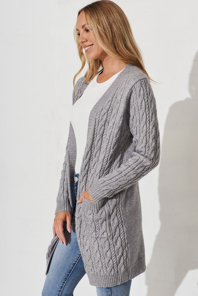 Goldington Knit Cardigan In Grey Wool Blend - side