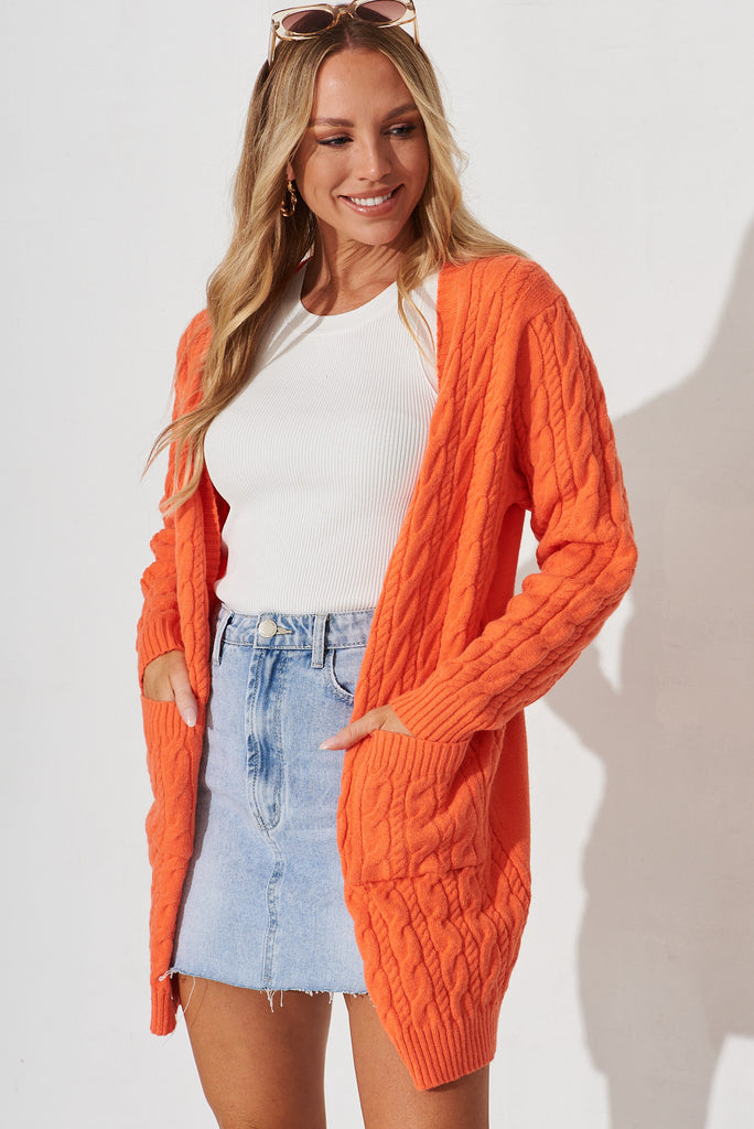 Goldington Knit Cardigan In Tangerine Wool Blend - front