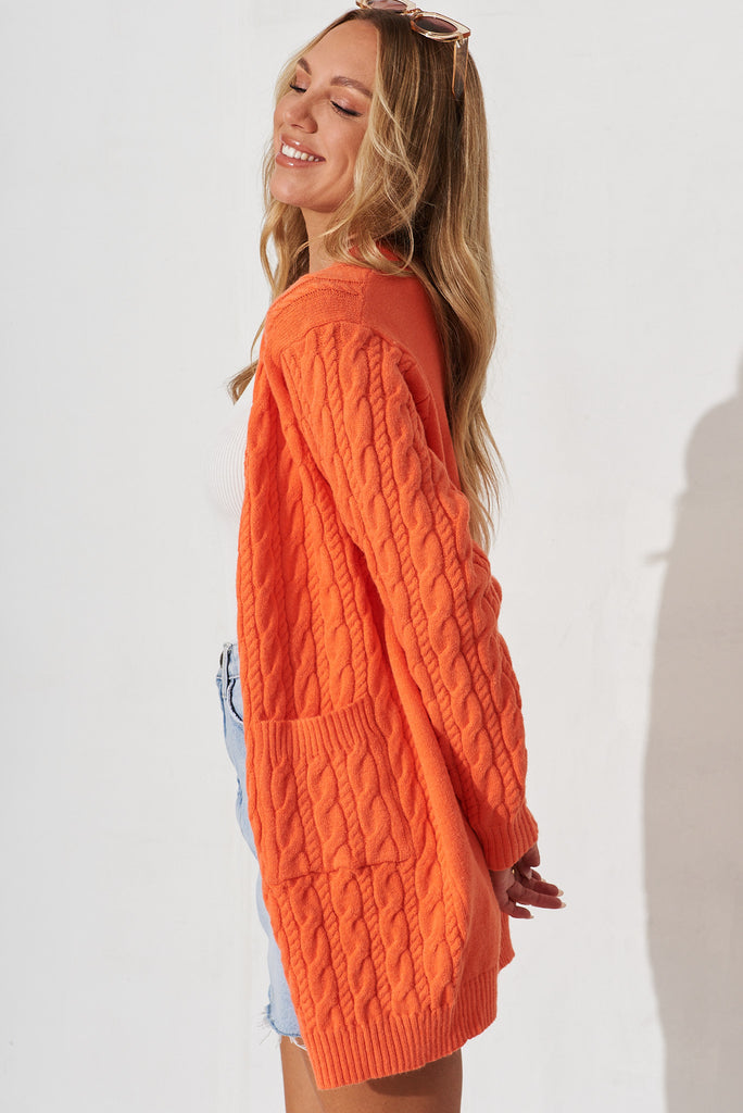 Goldington Knit Cardigan In Tangerine Wool Blend - side