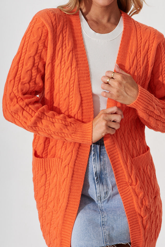 Goldington Knit Cardigan In Tangerine Wool Blend - detail