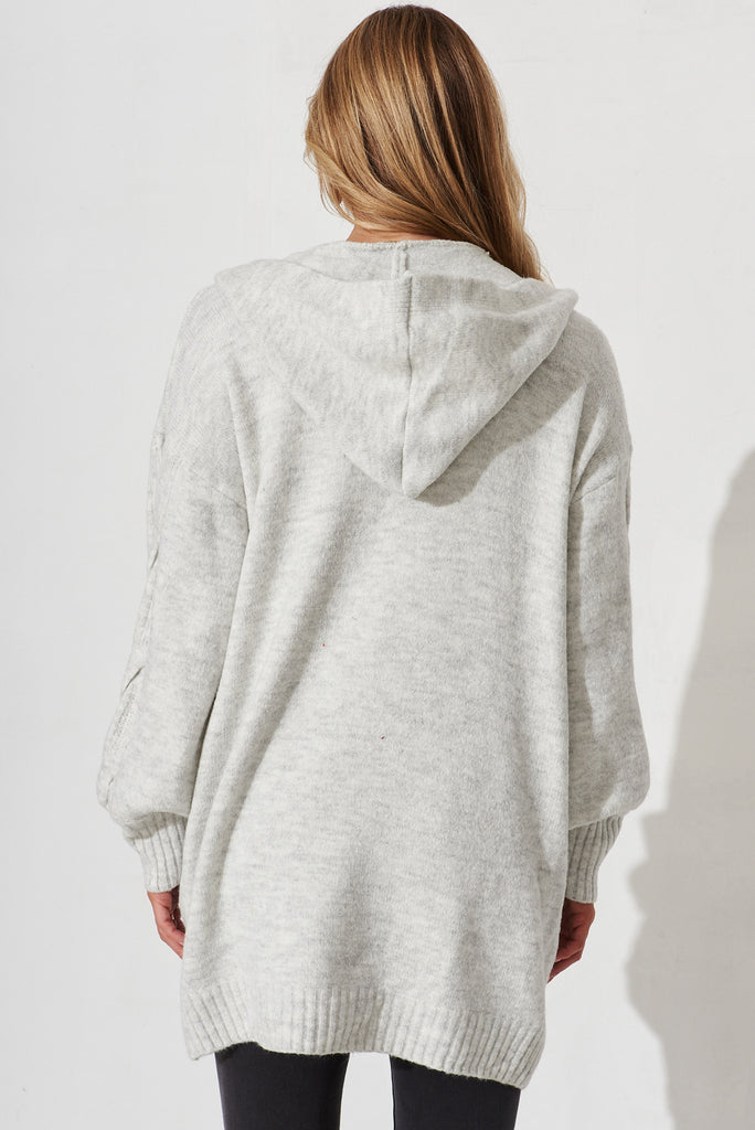 Rawa Hood Knit Cardigan In Light Grey Wool Blend - back