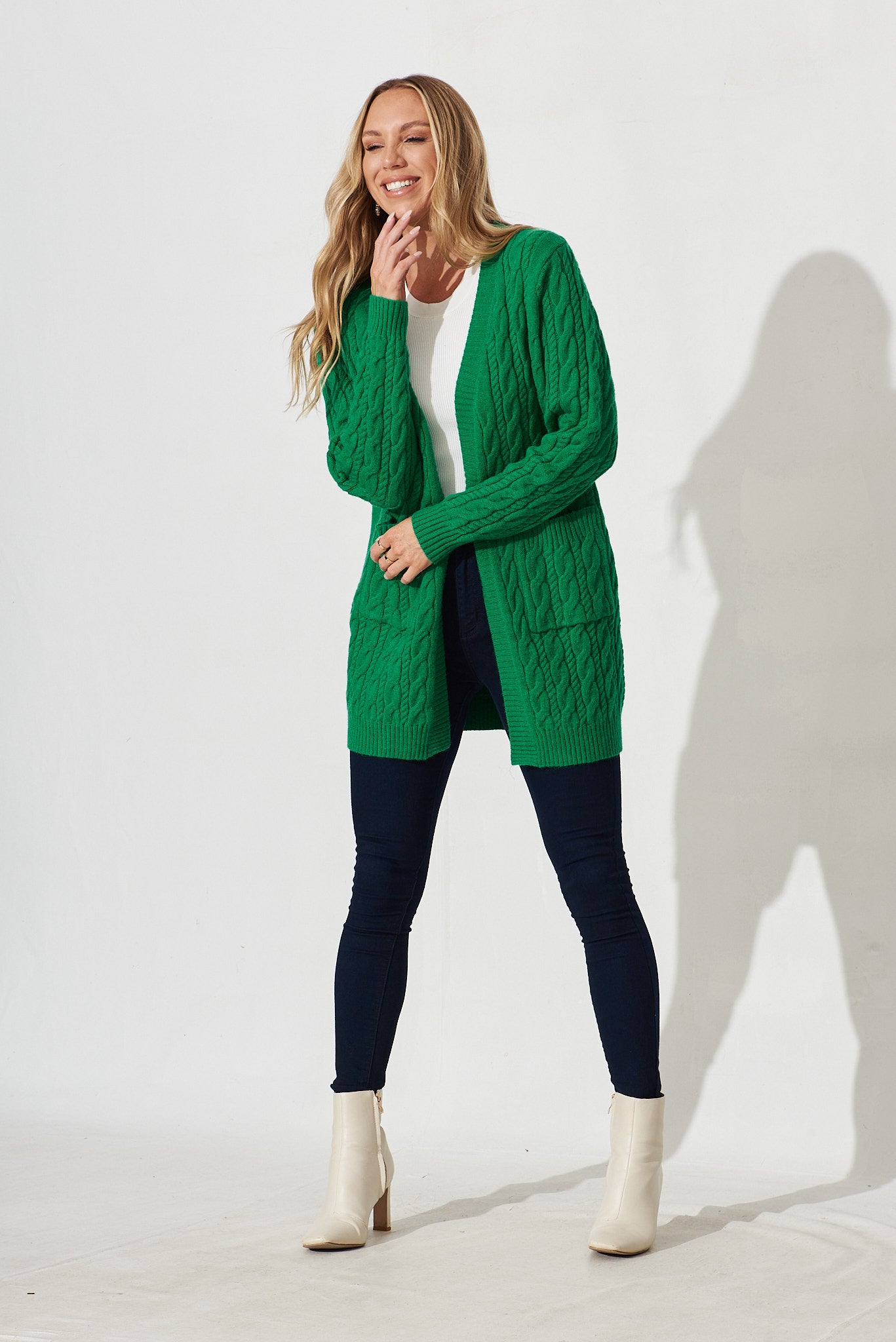 Goldington Knit Cardigan In Green Wool Blend - full length