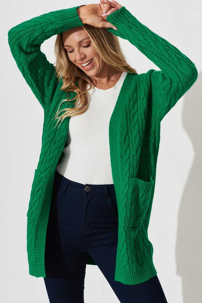 Goldington Knit Cardigan In Green Wool Blend - front