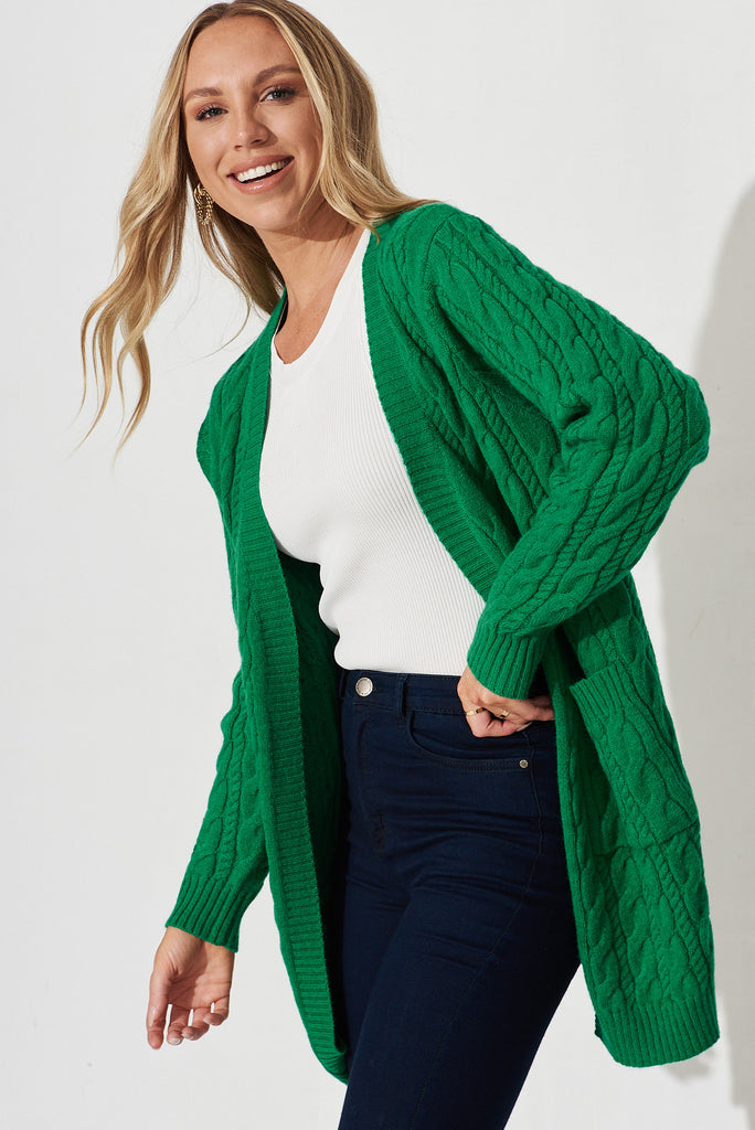 Goldington Knit Cardigan In Green Wool Blend - side