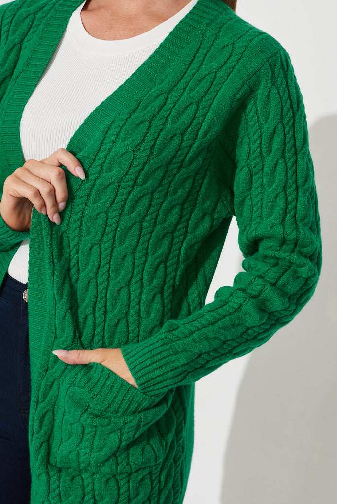 Goldington Knit Cardigan In Green Wool Blend - detail