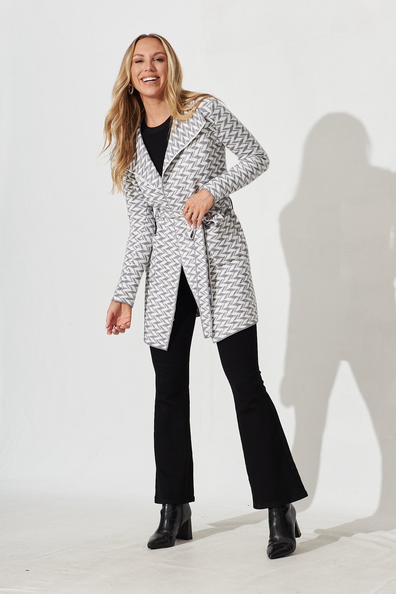 Sola Knit Coatigan In Grey Wool Blend - full length