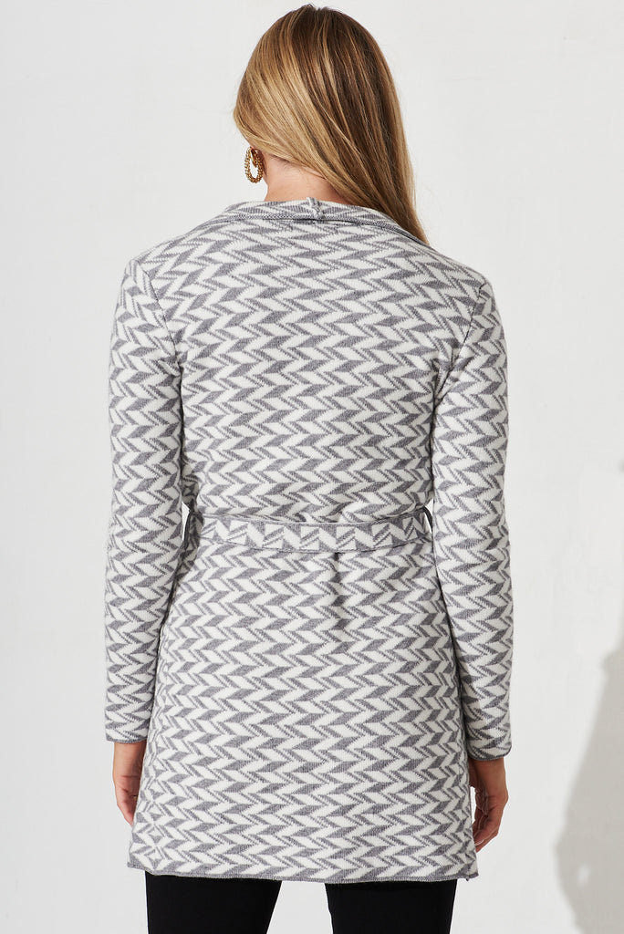 Sola Knit Coatigan In Grey Wool Blend - back