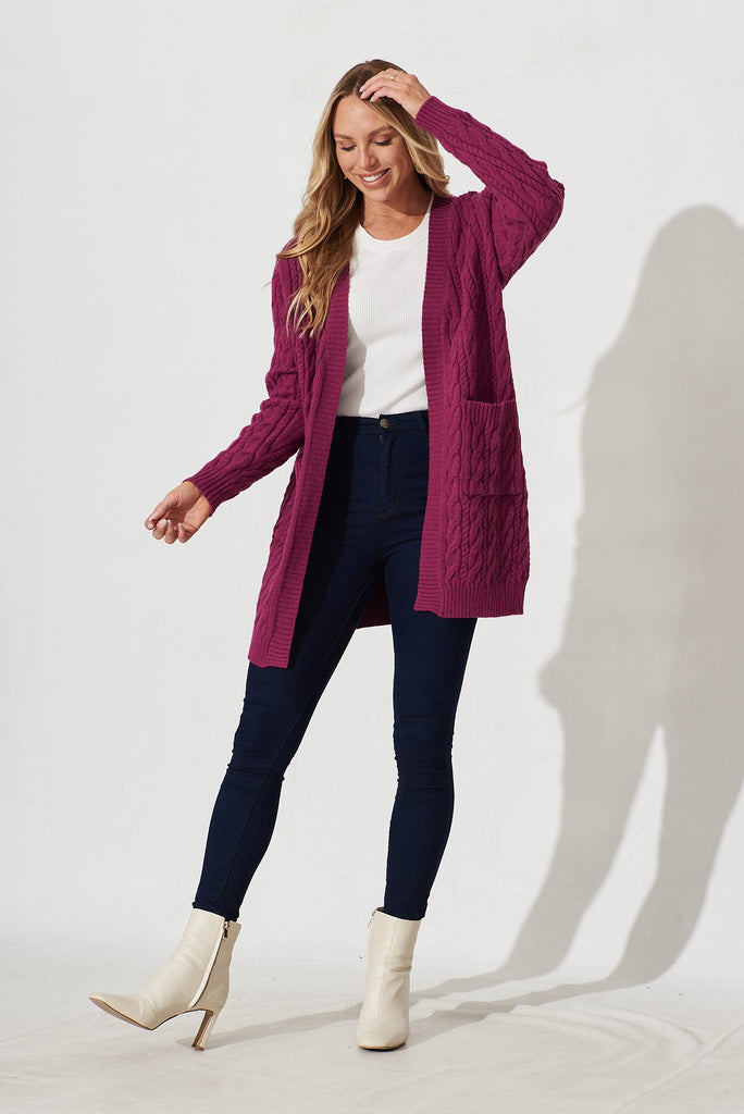 Goldington Knit Cardigan In Purple Wool Blend - full length