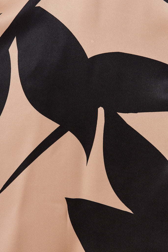 Kristel Shirt Dress In Brown With Black Print Satin - fabric