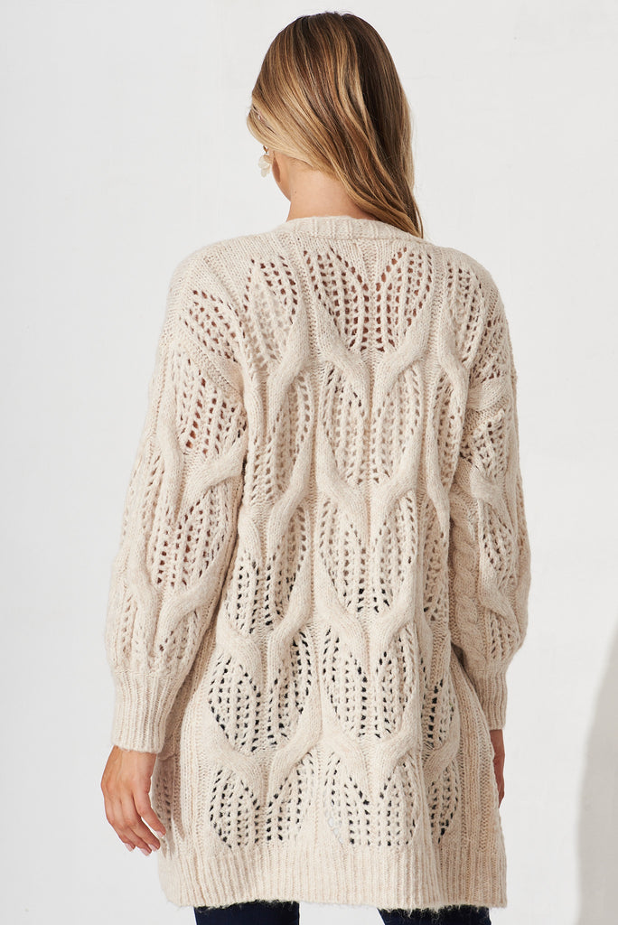 Turvey Knit Cardigan In Beige Wool Blend - back