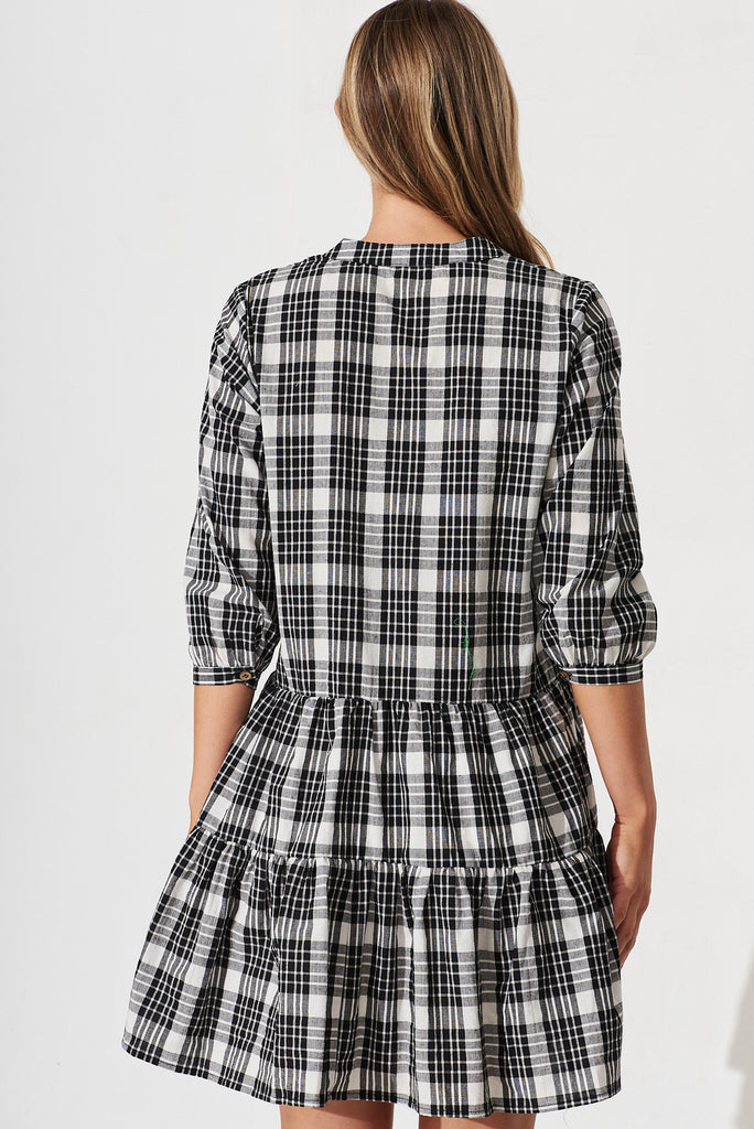 Iberis Shirt Dress In Black With White Gingham Cotton - back