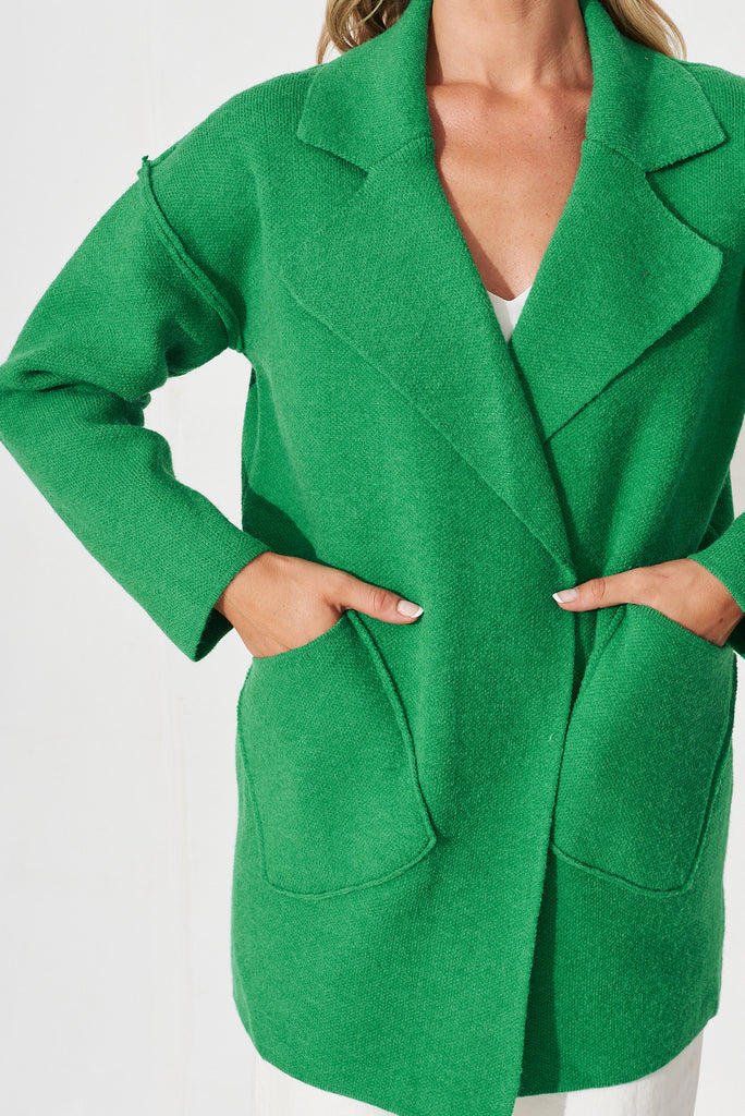 Marseille Knit Coatigan In Green Wool Blend - detail