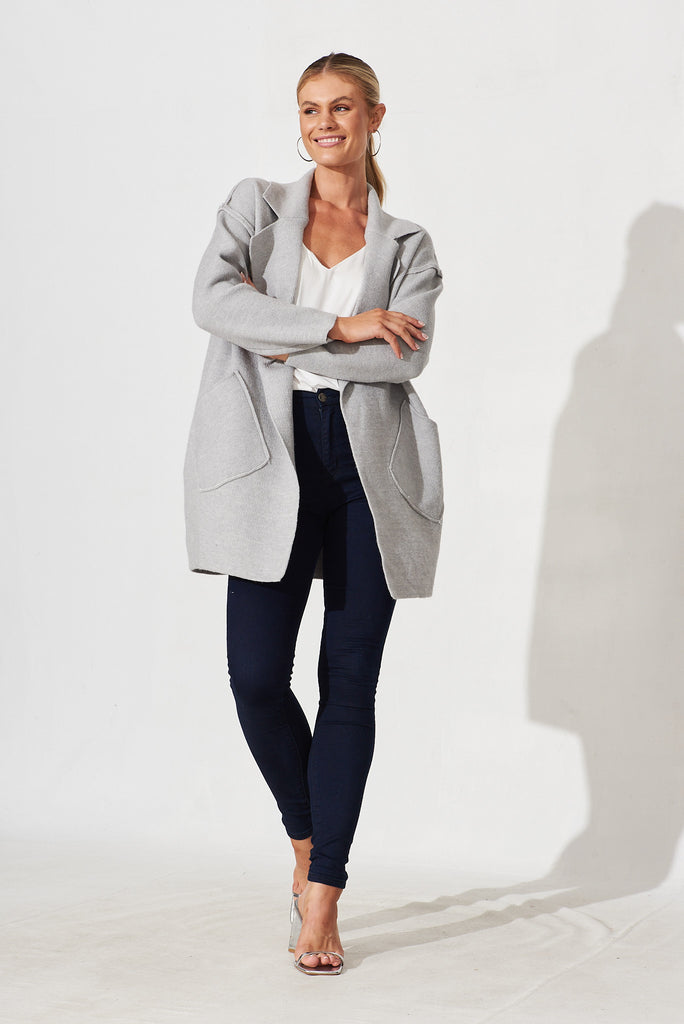 Marseille Knit Coatigan In Grey Wool Blend - full length