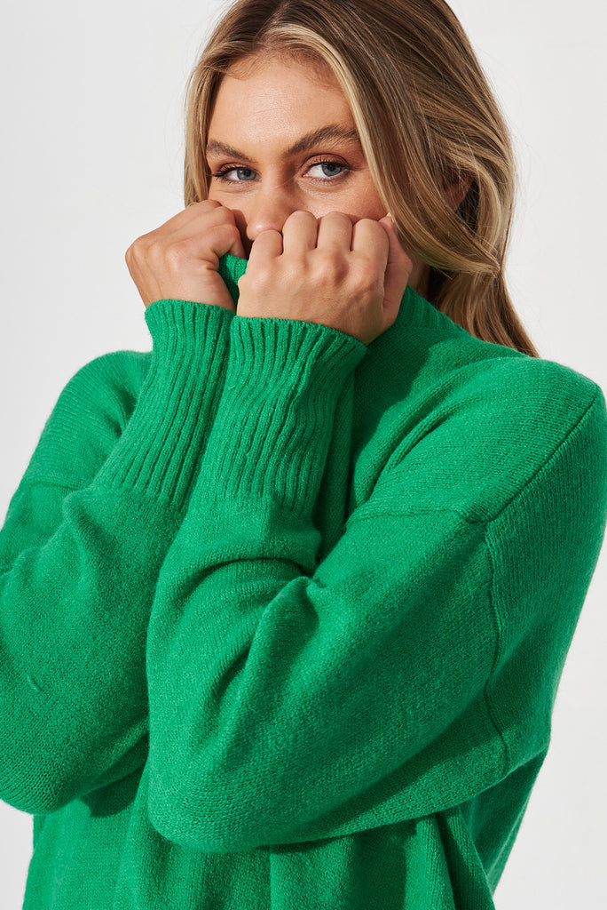 Gracelynn Knit In Green Wool Blend - detail