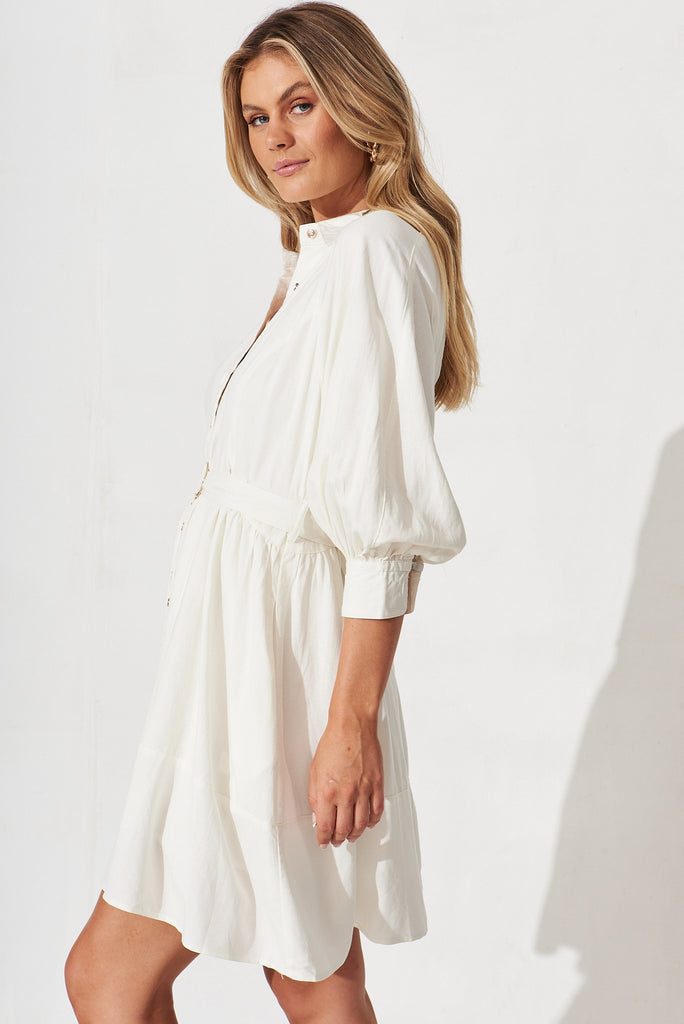 Dianella Shirt Dress In White Cotton Blend - side