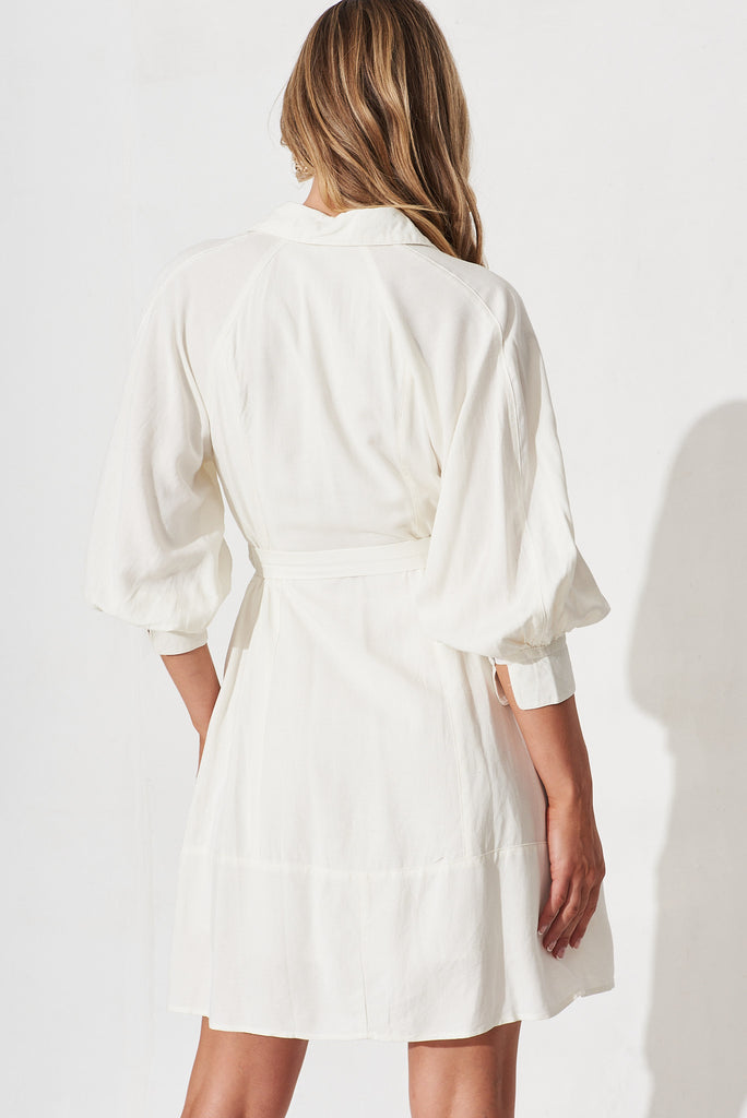 Dianella Shirt Dress In White Cotton Blend - back