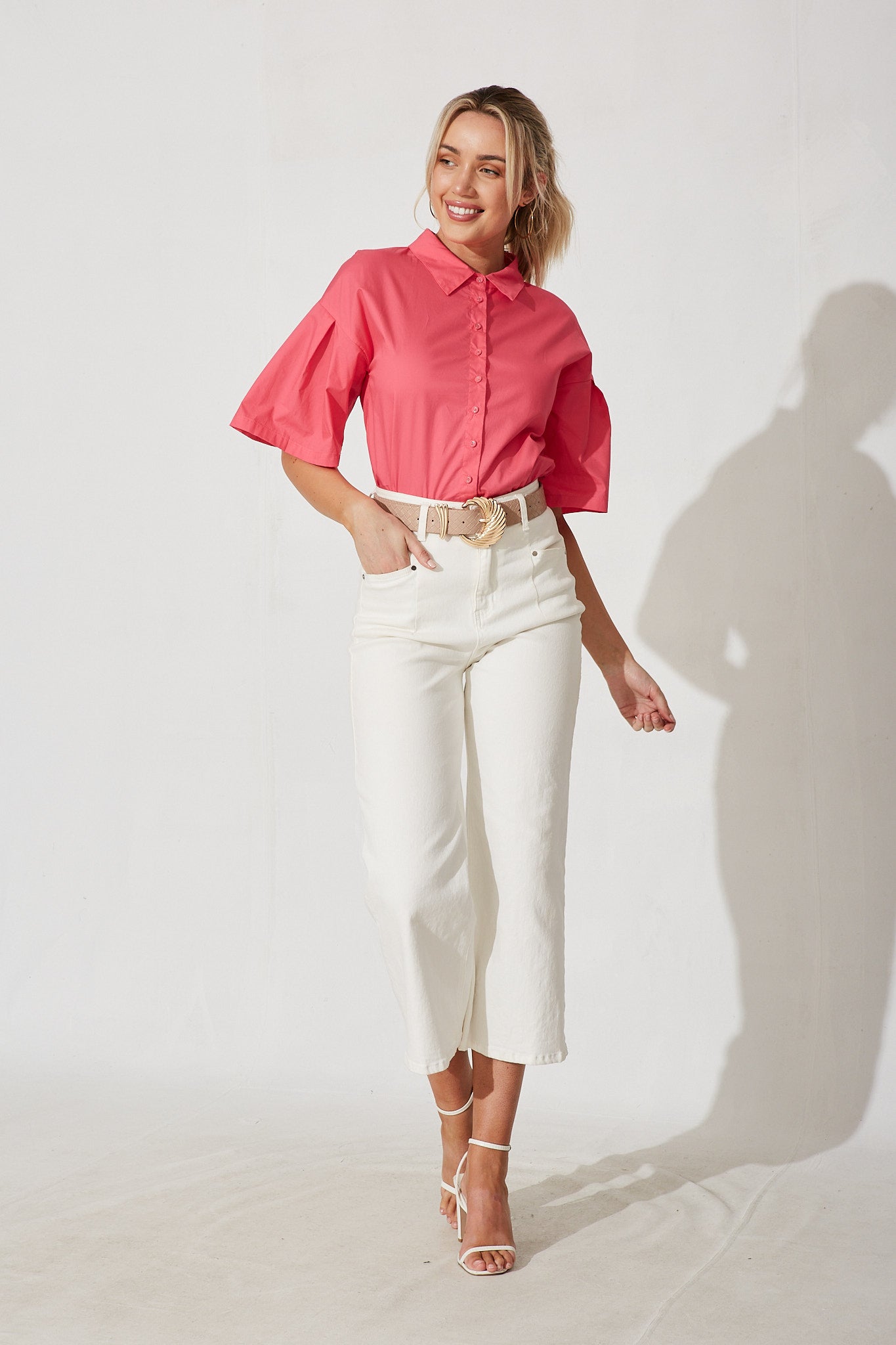 Wisteria Shirt In Hot Pink Cotton - full length