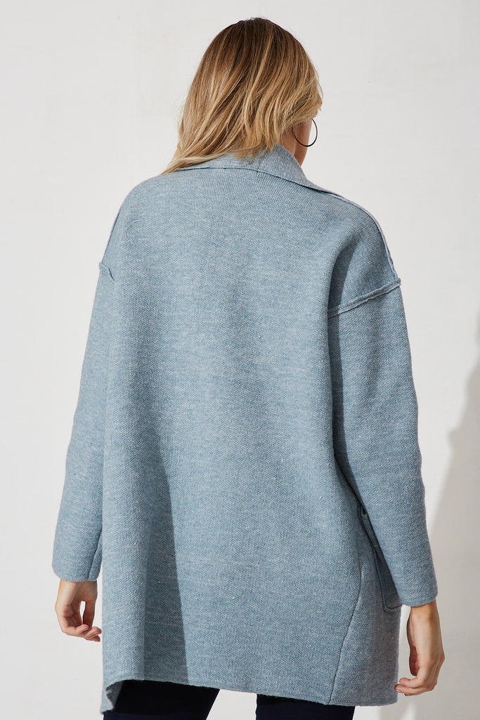 Marseille Knit Coatigan In Light Blue Wool Blend - back