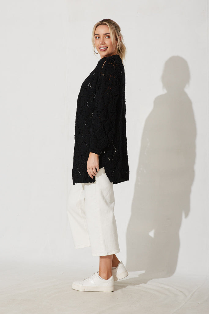 Suzano Knit Cardigan In Black Wool Blend - side
