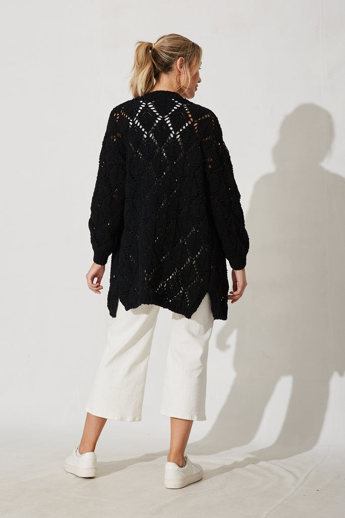 Suzano Knit Cardigan In Black Wool Blend - back