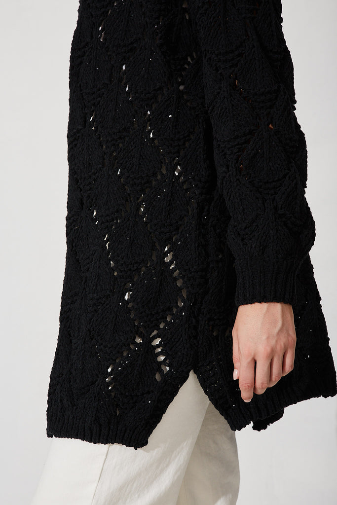 Suzano Knit Cardigan In Black Wool Blend - detail