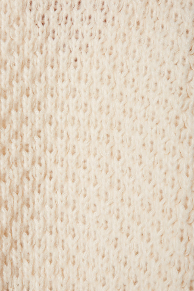 Mira Knit Cardigan In Beige Wool Blend - fabric