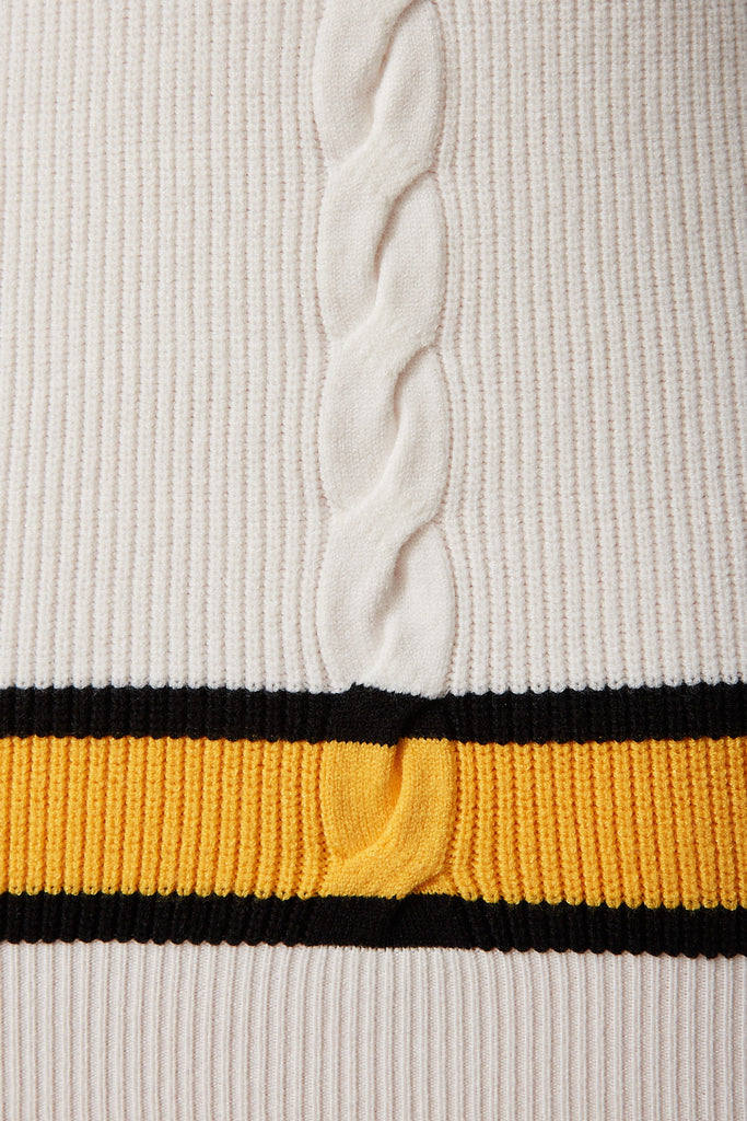 Alcorcon Knit In White With Purple Stripe Wool Blend - fabric