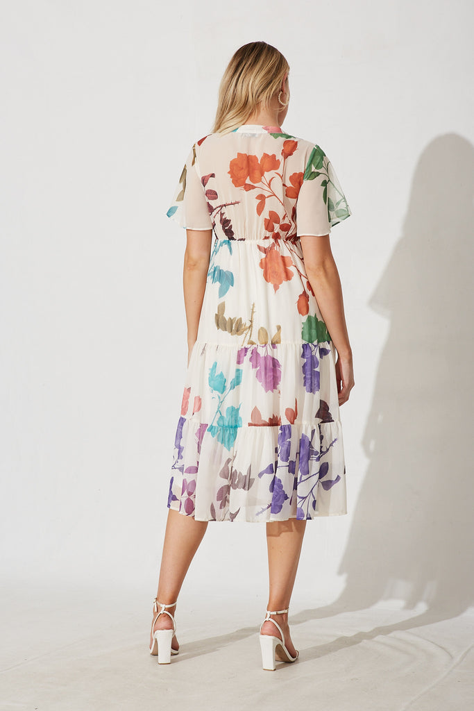 Marbella Midi Dress In Cream With Multi Floral - back