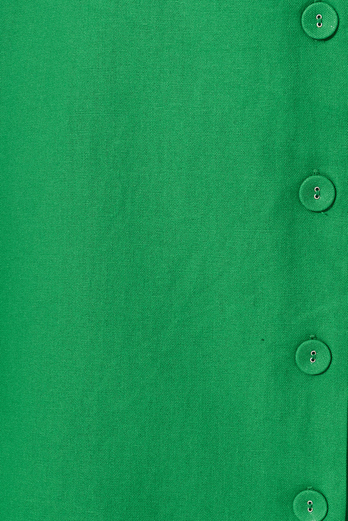 Hawthorn Midi Shirt Dress In Green Linen Cotton Blend - fabric