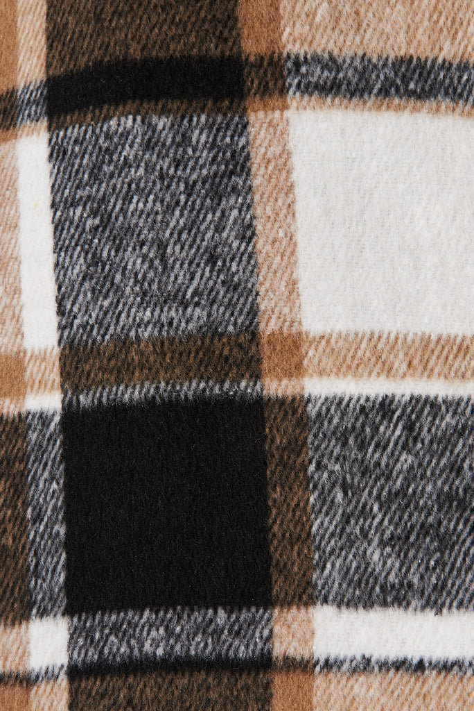 Mallard Shacket In Brown With Black And White Check - fabric
