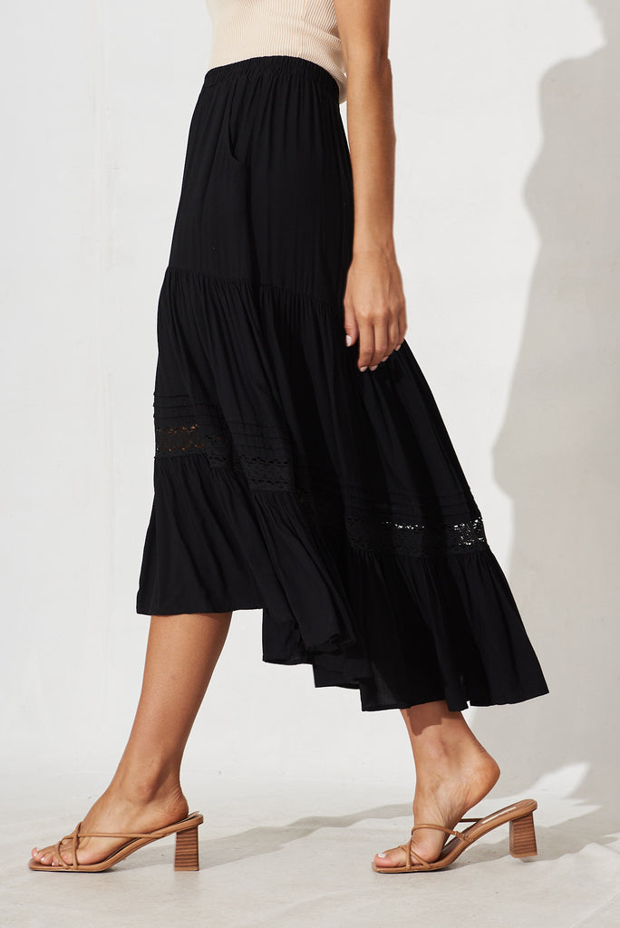Poinsettia Maxi Skirt In Black - side