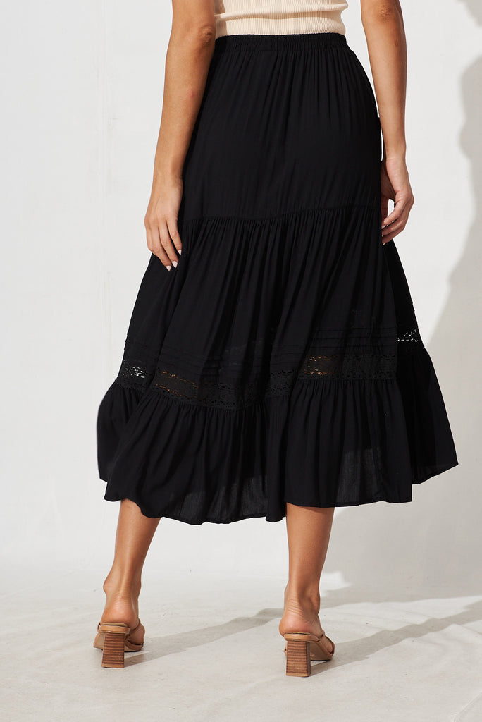 Poinsettia Maxi Skirt In Black - back