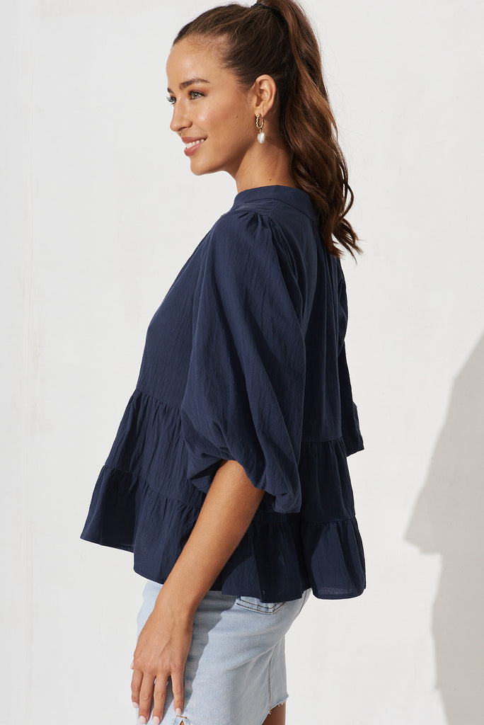 Talena Smock Top In Navy Cotton - side