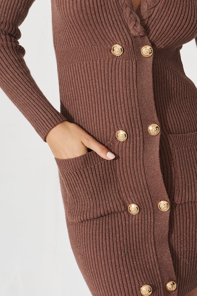 Shirley Knit Dress In Brown Wool Blend - detail