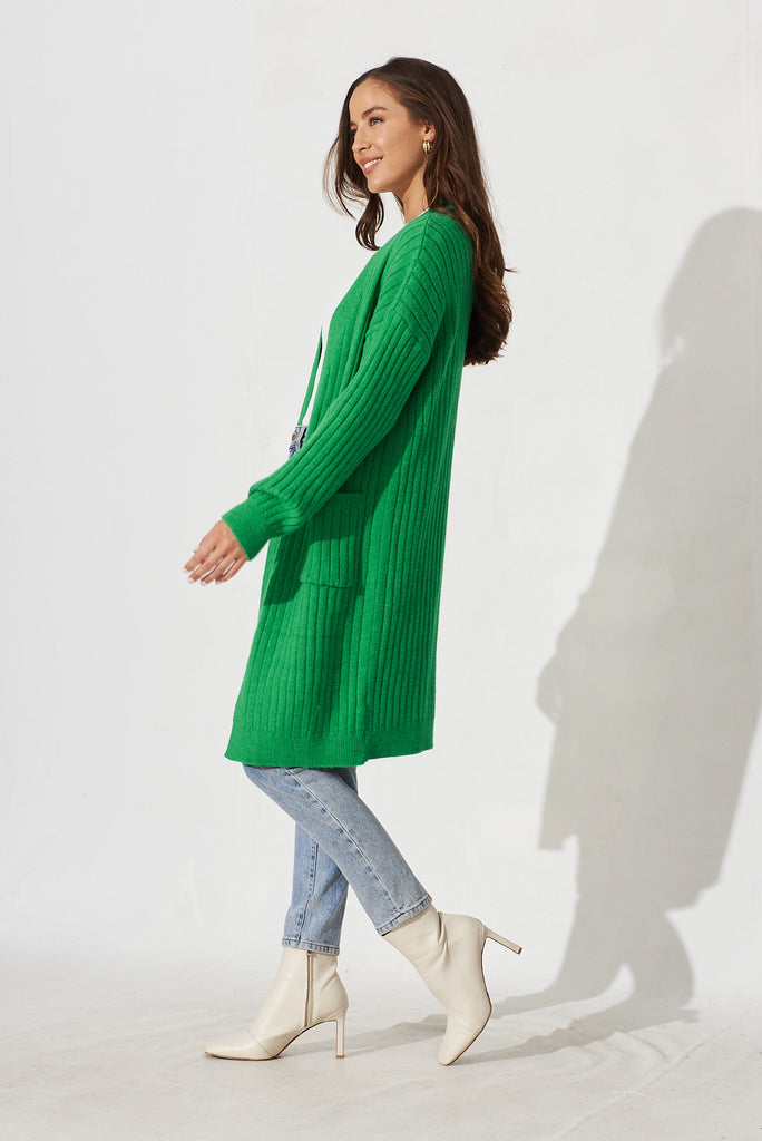Kingsdene Knit Cardigan In Green Wool Blend - side