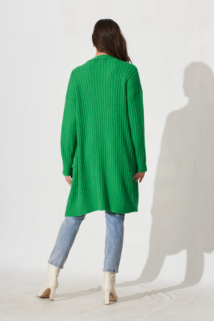 Kingsdene Knit Cardigan In Green Wool Blend - back