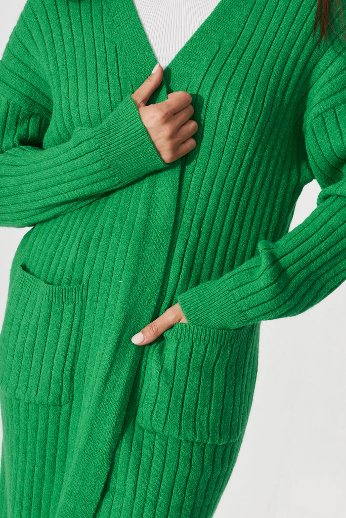 Kingsdene Knit Cardigan In Green Wool Blend - detail