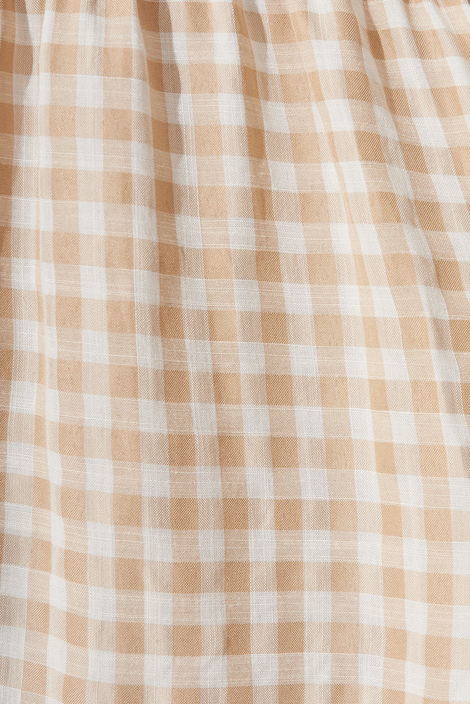 Alicante Smock Dress In Beige Gingham Check - fabric