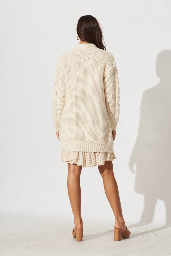 Durham Cable Knit Cardigan In Cream Wool Blend - back
