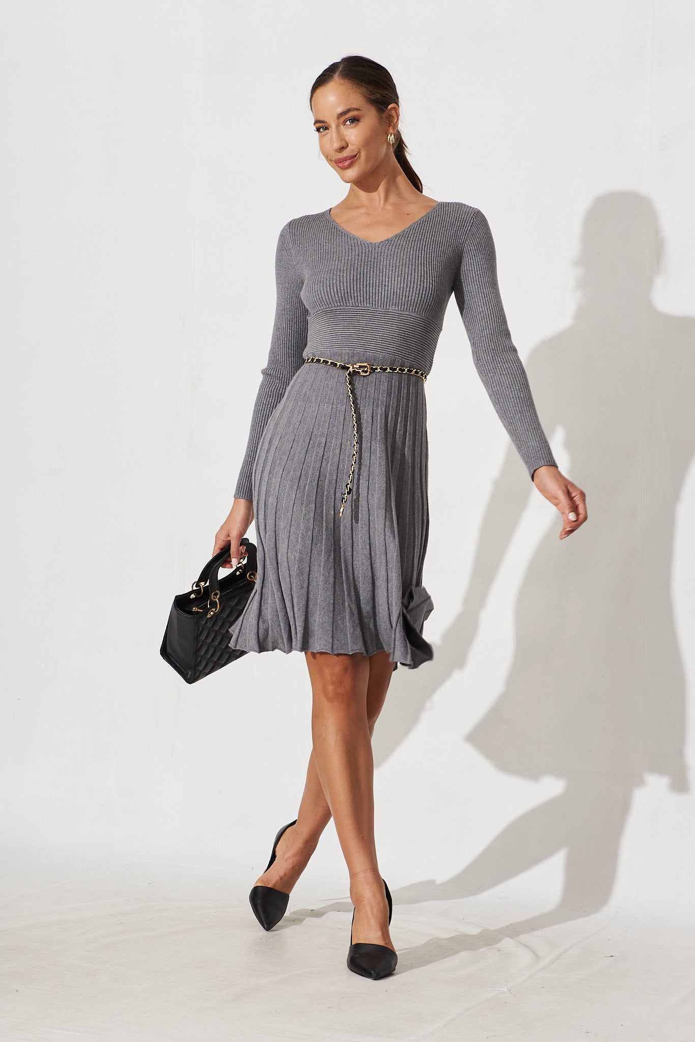 Koby Knit Dress In Grey Marle - full length