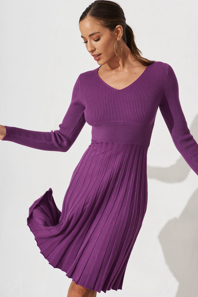 Koby Knit Dress In Purple - front