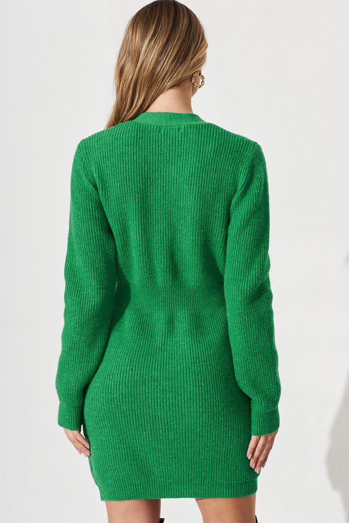 Lily Knit Dress In Green Cotton Blend - back
