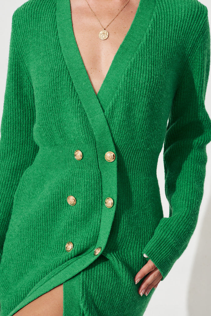 Lily Knit Dress In Green Cotton Blend - detail