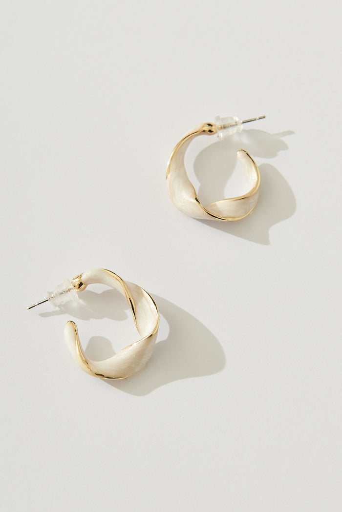 August + Delilah Colmar Hoop Earrings In White With Gold - flatlay
