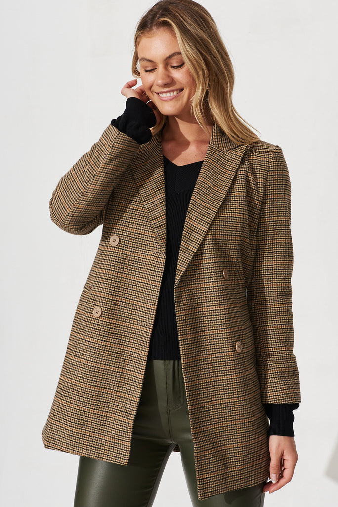 Forli Coat In Brown Check - front