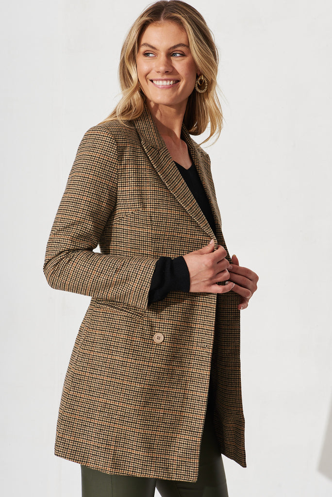 Forli Coat In Brown Check - side