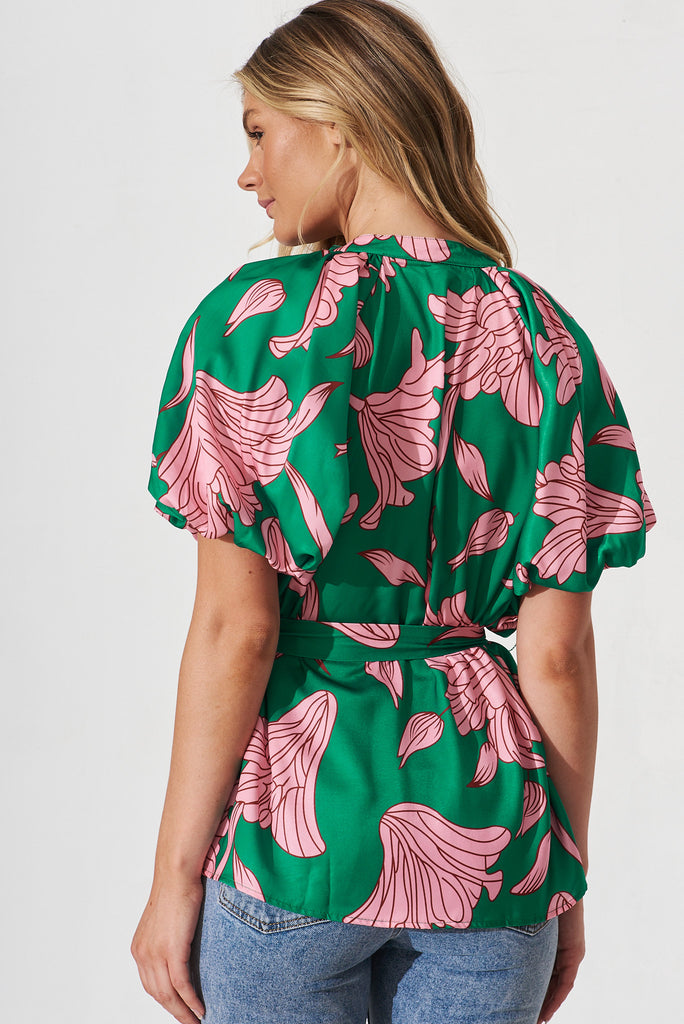 Belgrade Shirt In Green With Pink Floral - back